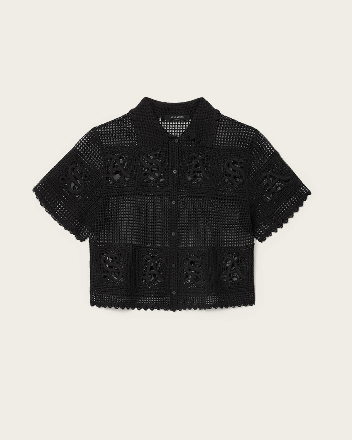 Kyra Crochet Cropped Polo T-Shirt Black