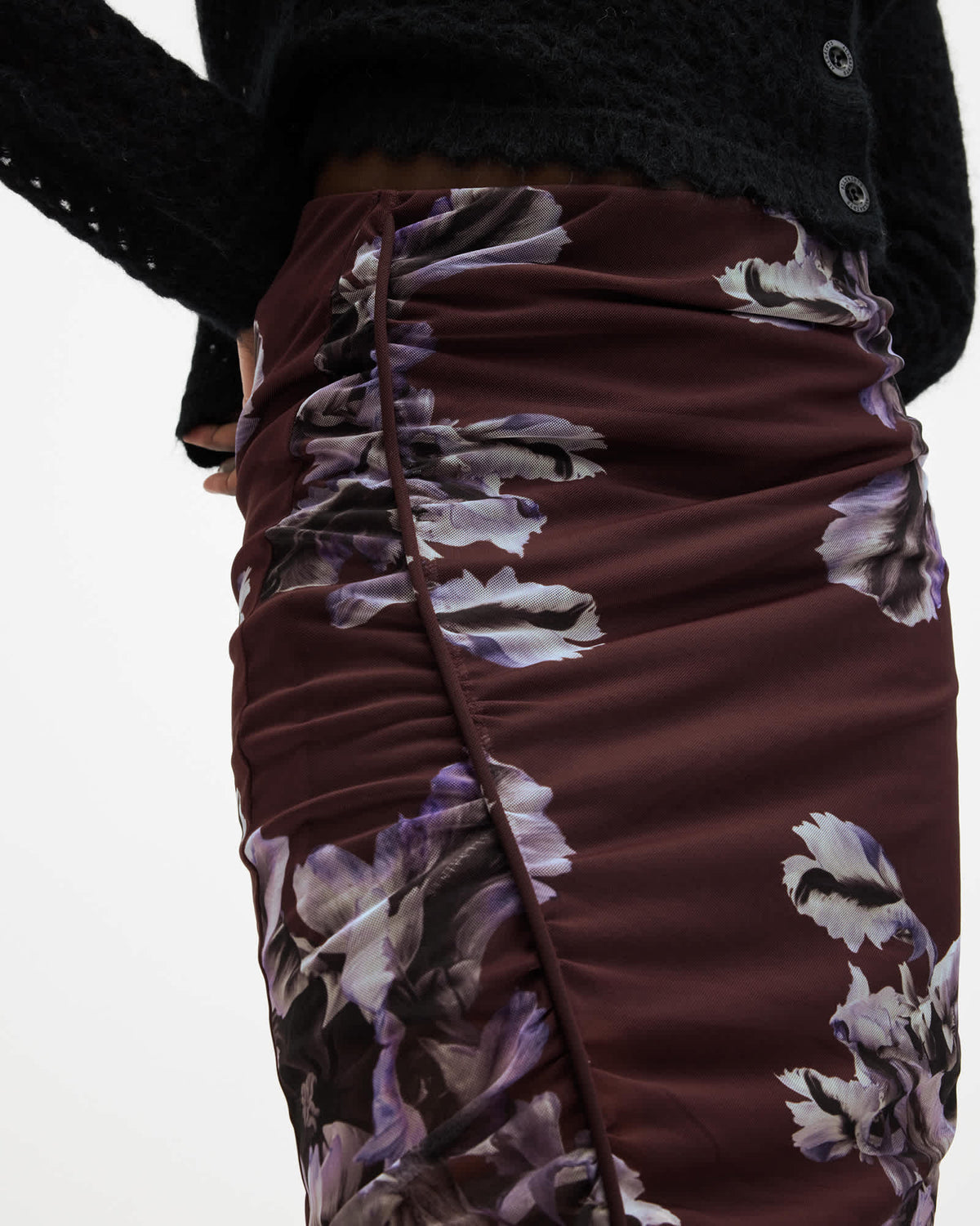 Nora Floral Mesh Midi Skirt MONICA OXBLOOD RED