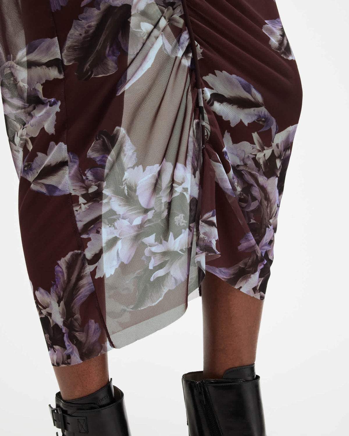 Nora Floral Mesh Midi Skirt MONICA OXBLOOD RED
