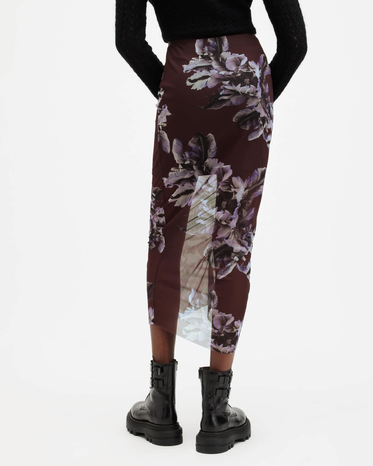 Nora Floral Mesh Midi Skirt MONICA OXBLOOD RED