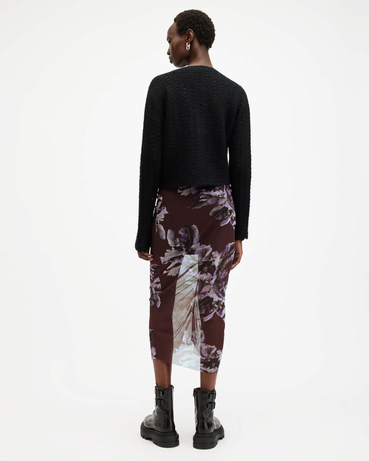 Nora Floral Mesh Midi Skirt MONICA OXBLOOD RED