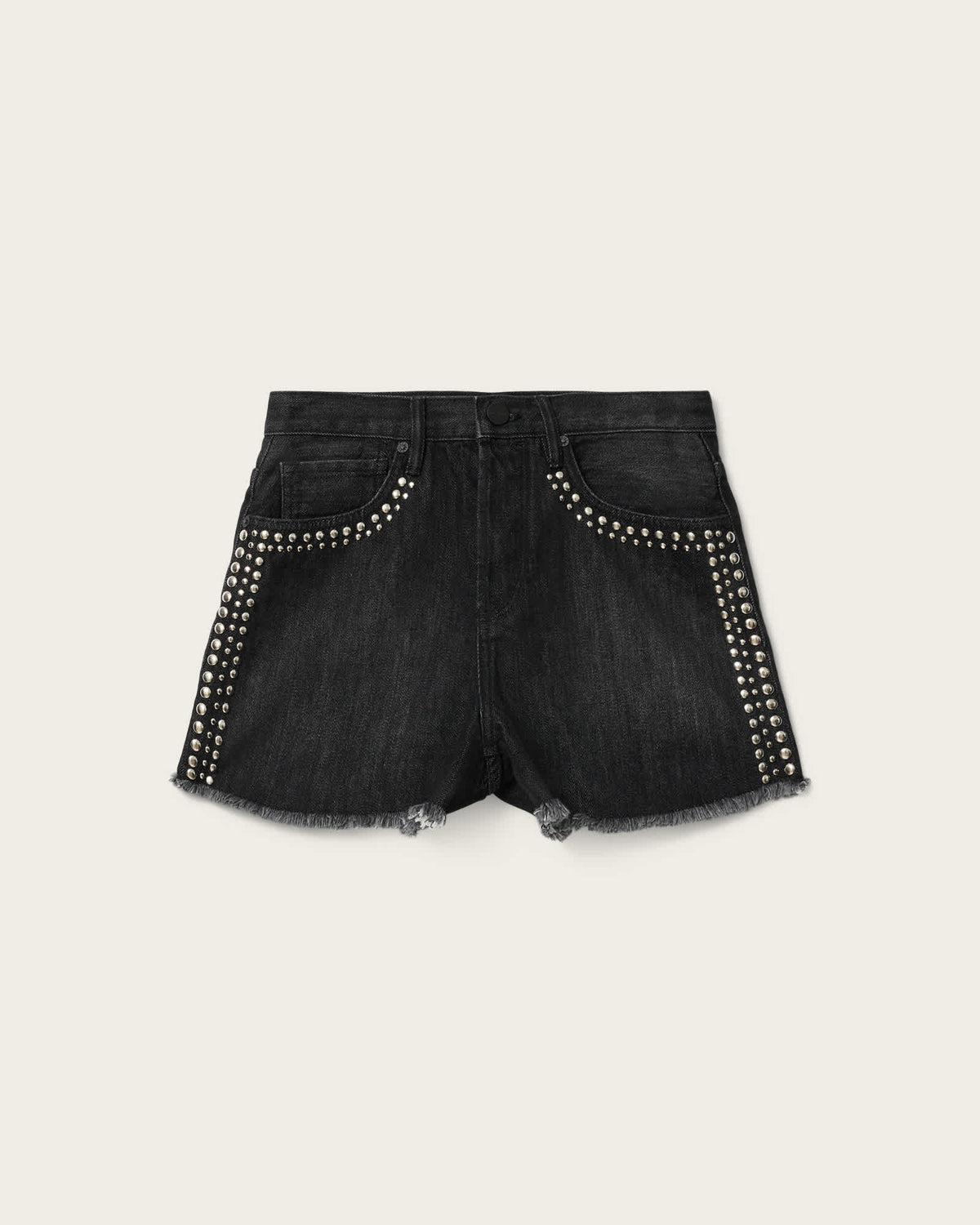 Heidi High Waisted Stud Denim Shorts SHADOW BLACK