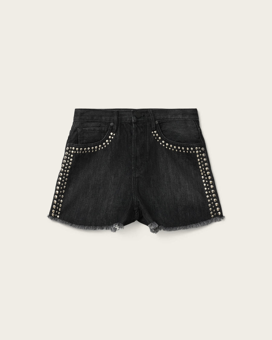 Heidi High Waisted Stud Denim Shorts SHADOW BLACK