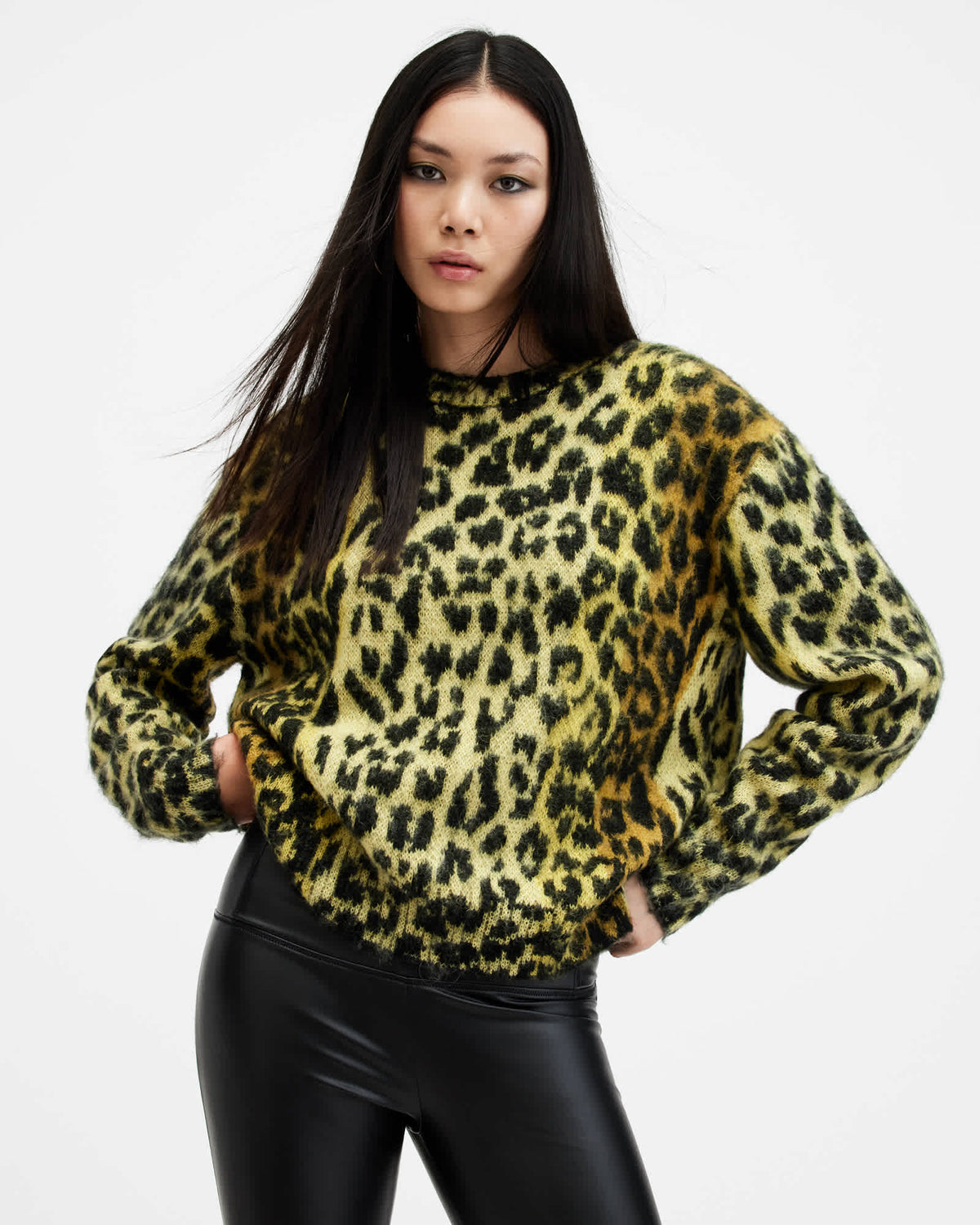 Lex Oversized Leopard Print Jumper ELECTRIC YELLOW