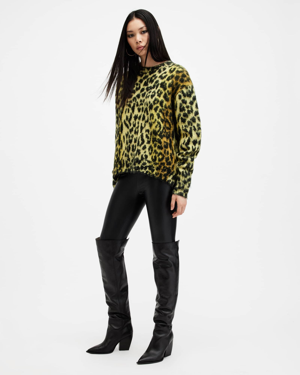 Lex Oversized Leopard Print Jumper ELECTRIC YELLOW