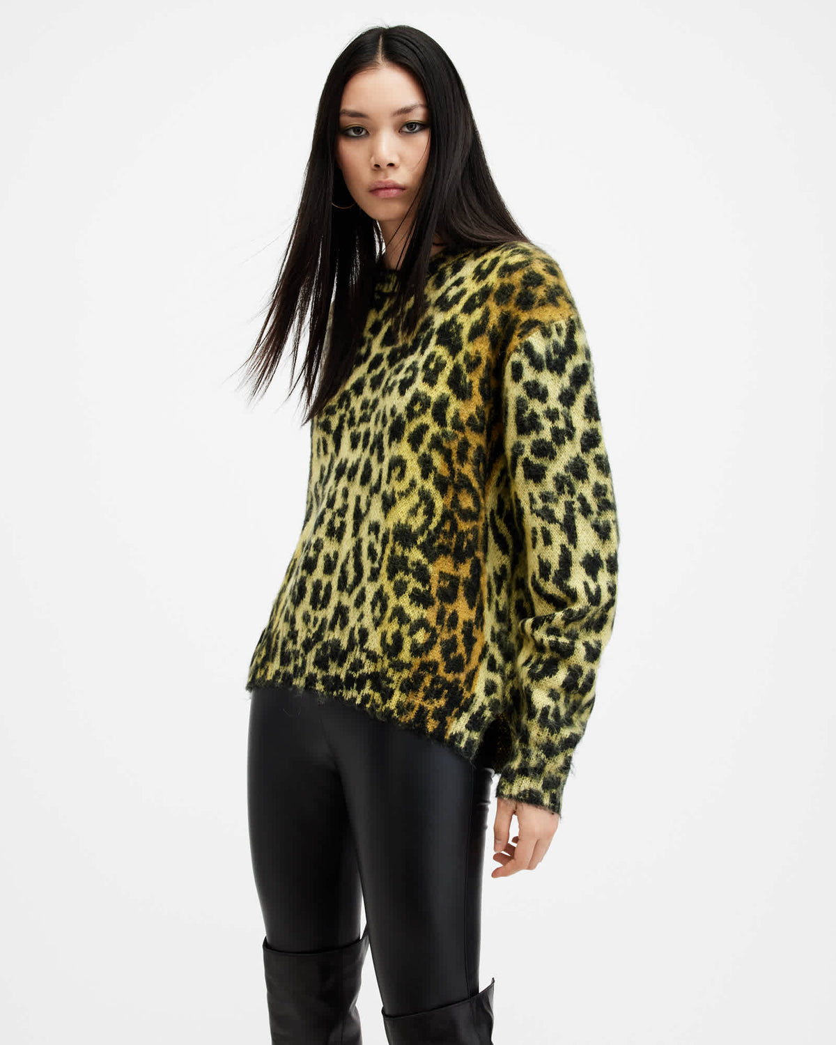 Lex Oversized Leopard Print Jumper ELECTRIC YELLOW