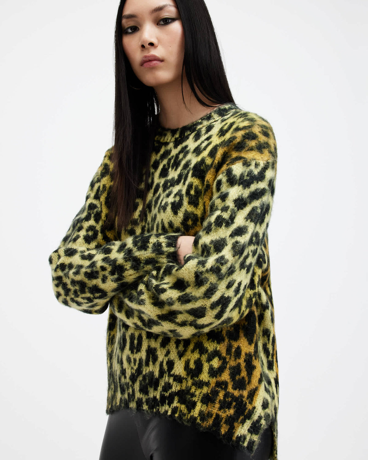 Lex Oversized Leopard Print Jumper ELECTRIC YELLOW