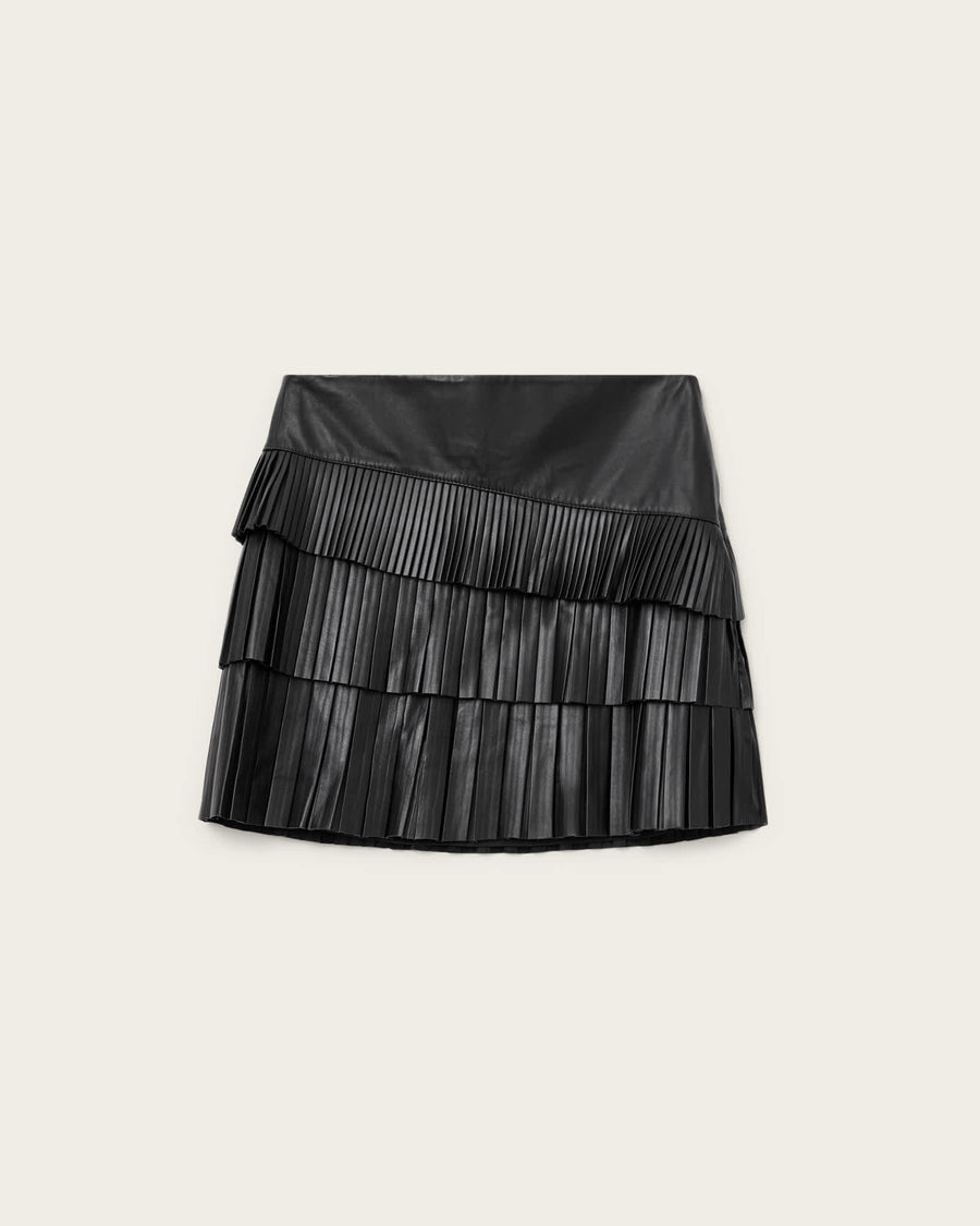 Nara Leather Pleated Mini Skirt Black