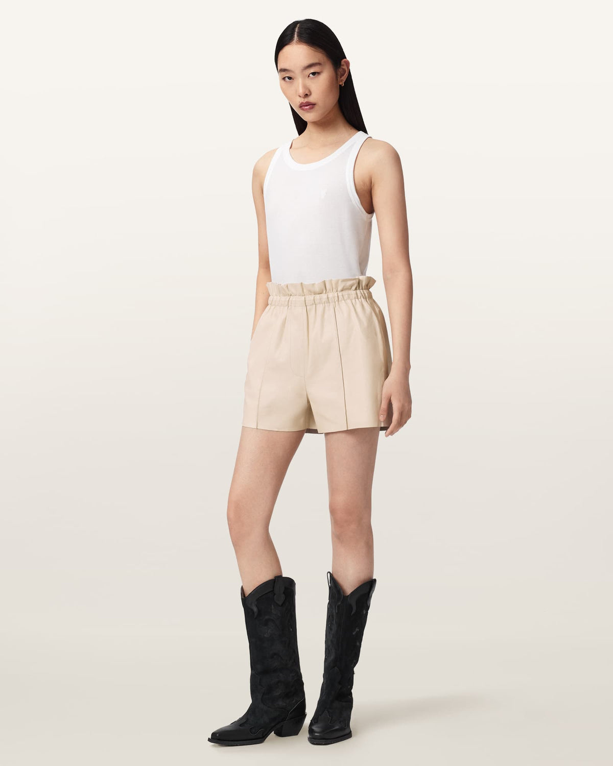Fran High Rise Leather Shorts ANTIQUE WHITE