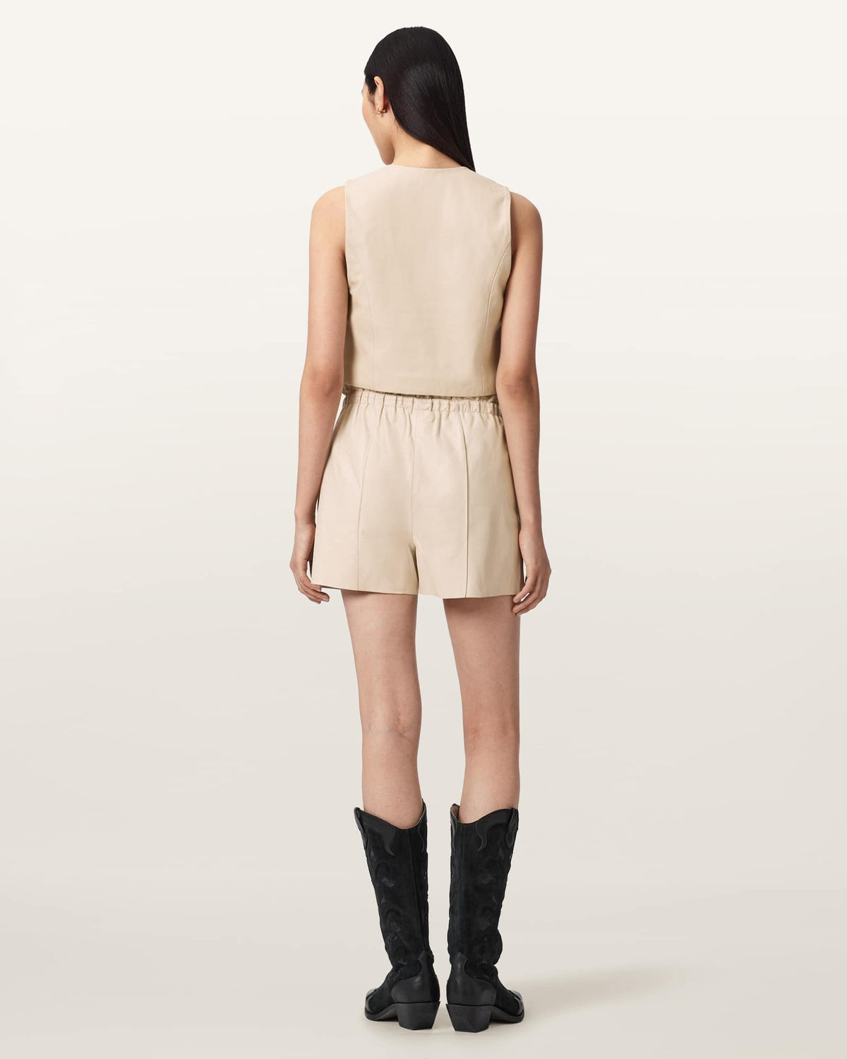 Fran High Rise Leather Shorts ANTIQUE WHITE