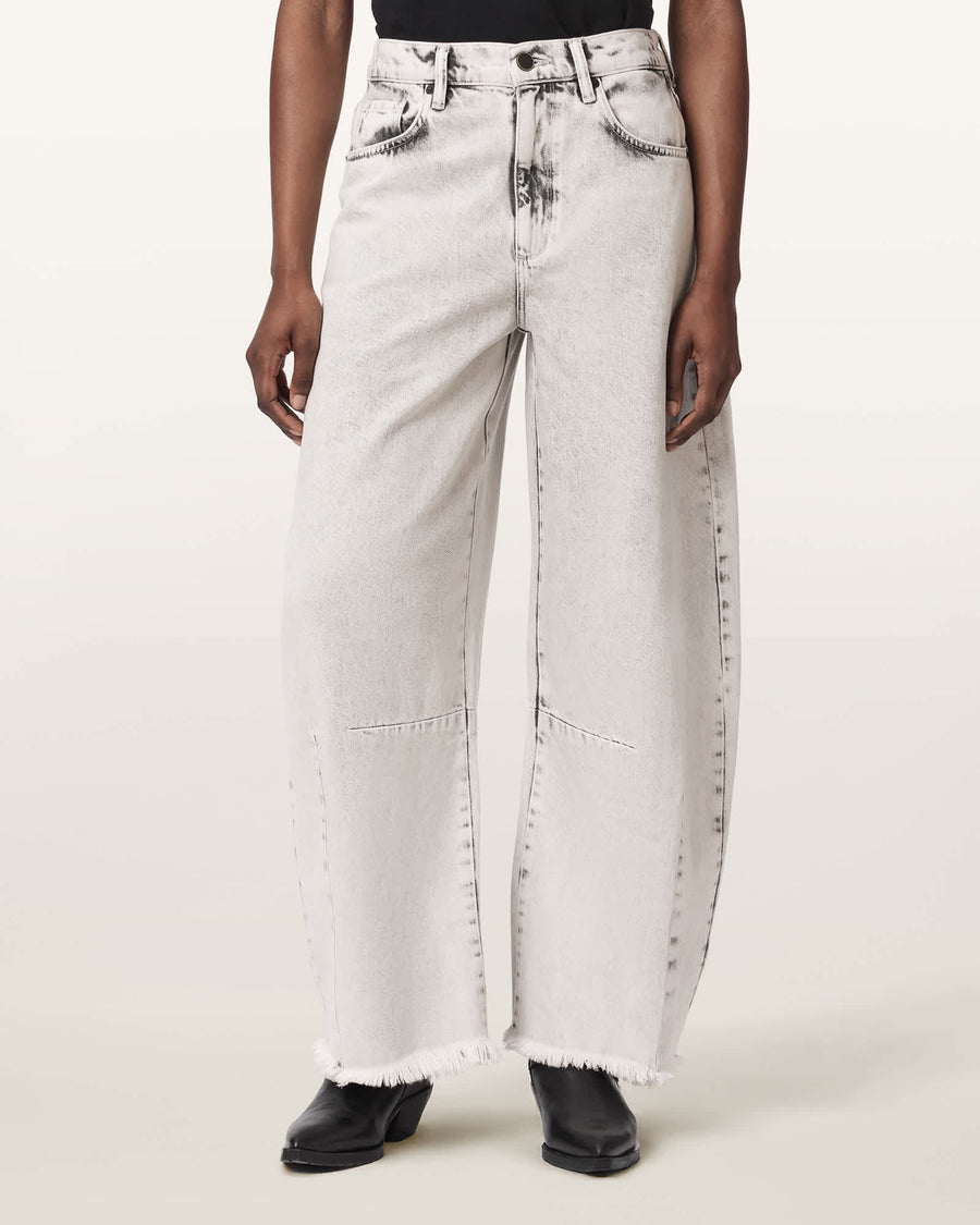 Payton High Waisted Barrel Leg Denim Jeans Bleached Grey
