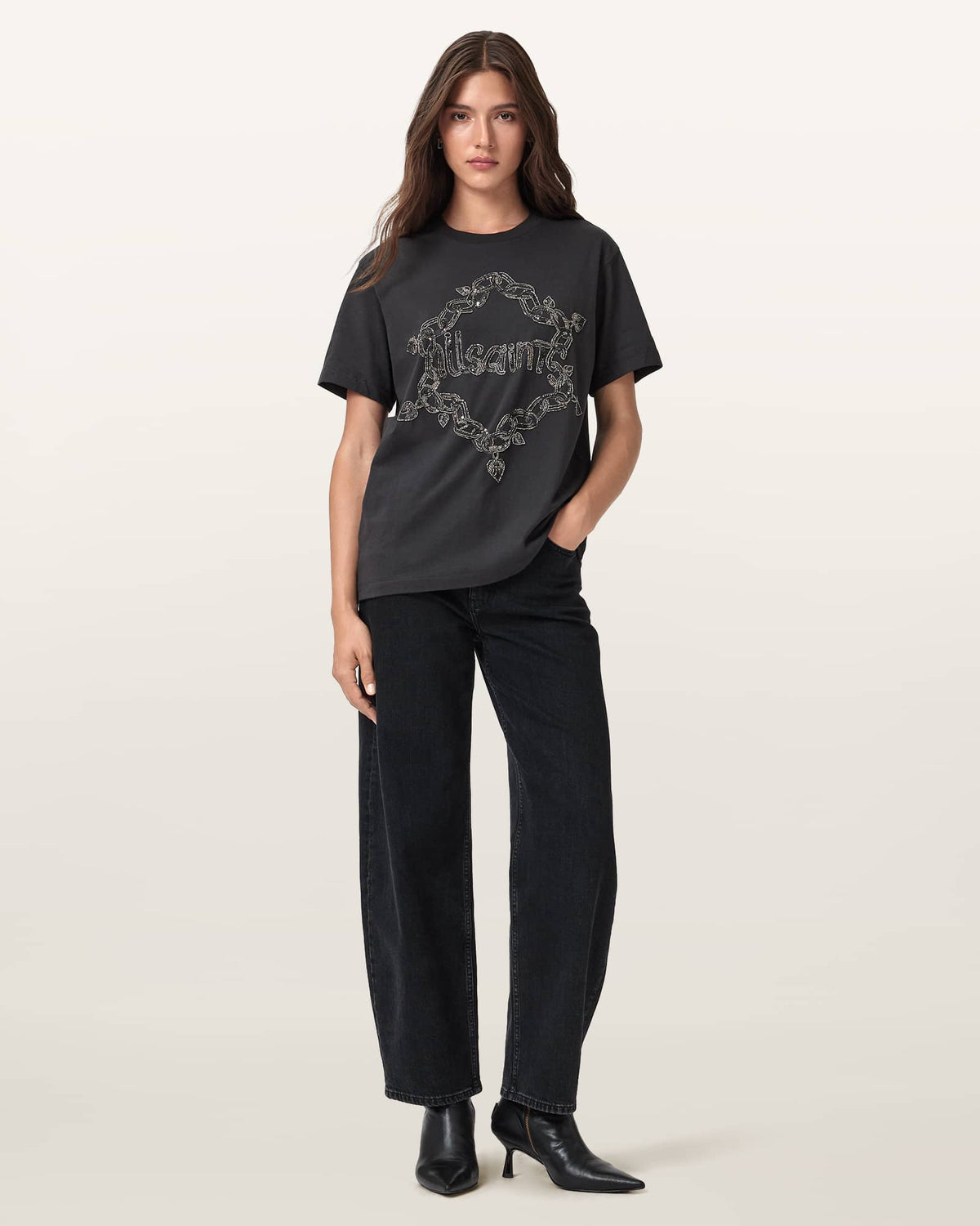 Drip Embellished Boyfriend T-Shirt Washed Black