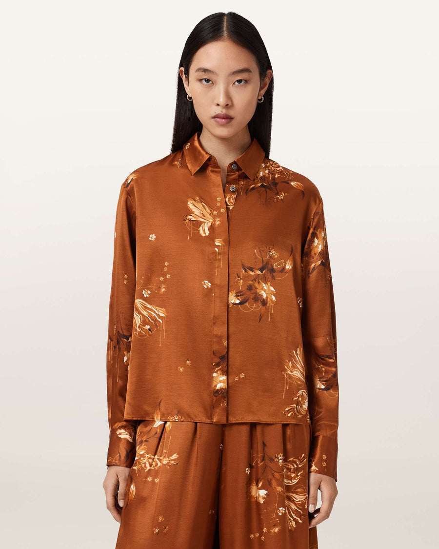 Venna Pleated Floral Shirt ANIA RUST BROWN
