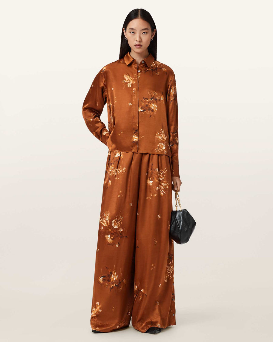 Venna Pleated Floral Shirt ANIA RUST BROWN