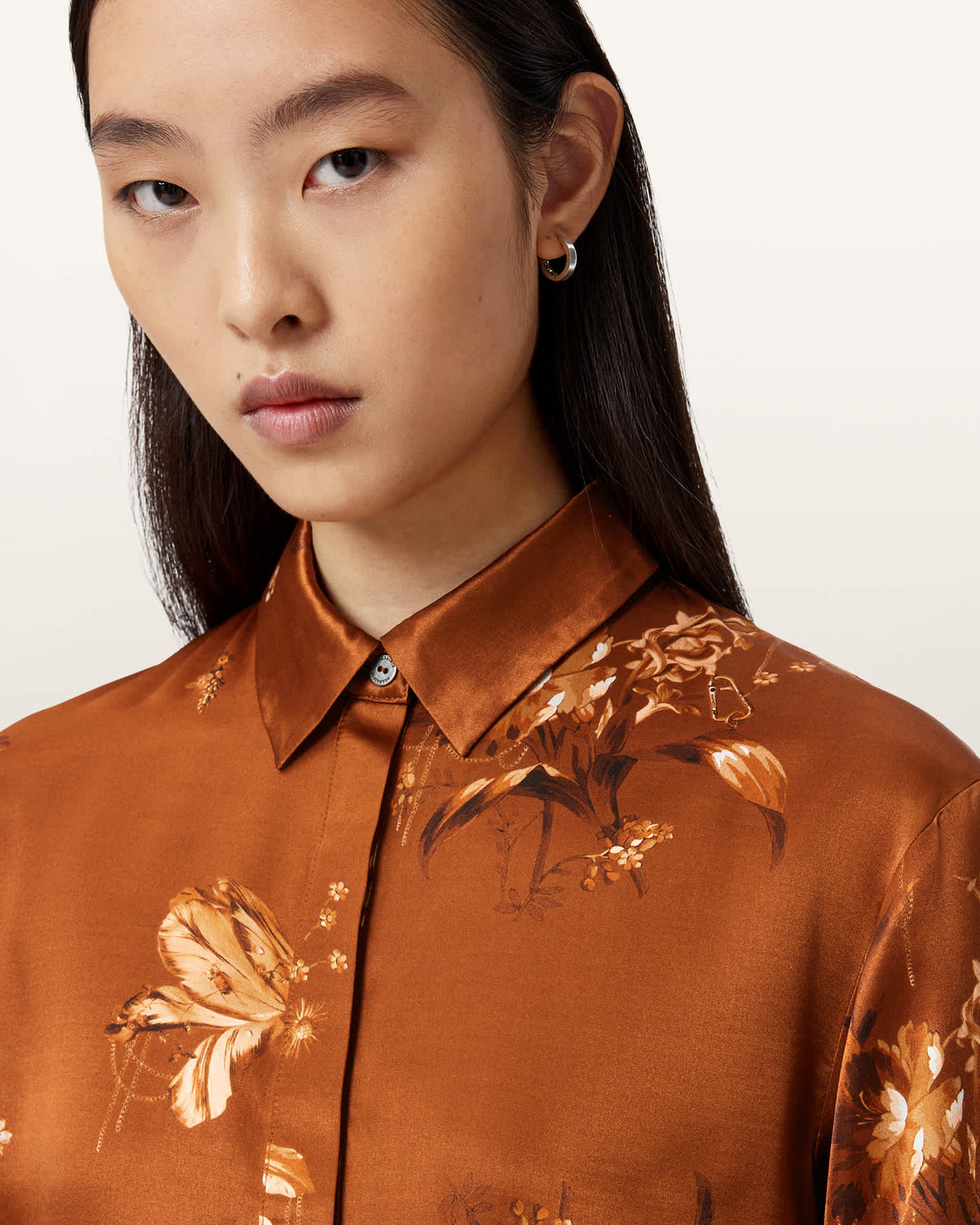 Venna Pleated Floral Shirt ANIA RUST BROWN