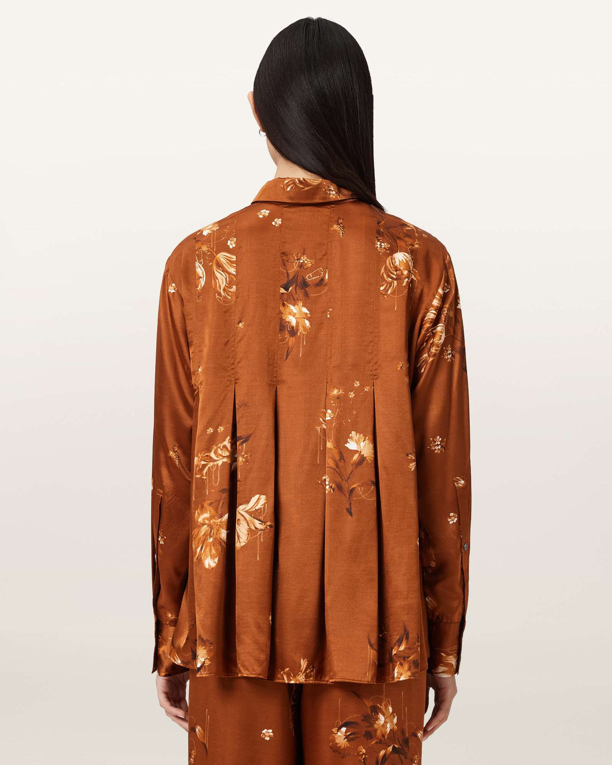 Venna Pleated Floral Shirt ANIA RUST BROWN