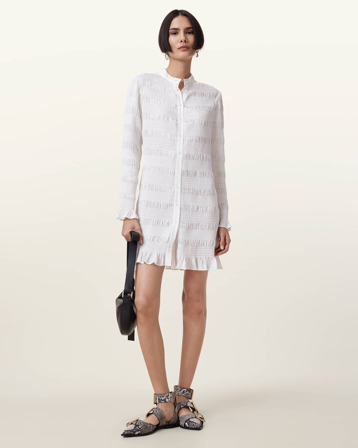 Meg Smocked Mini Dress White