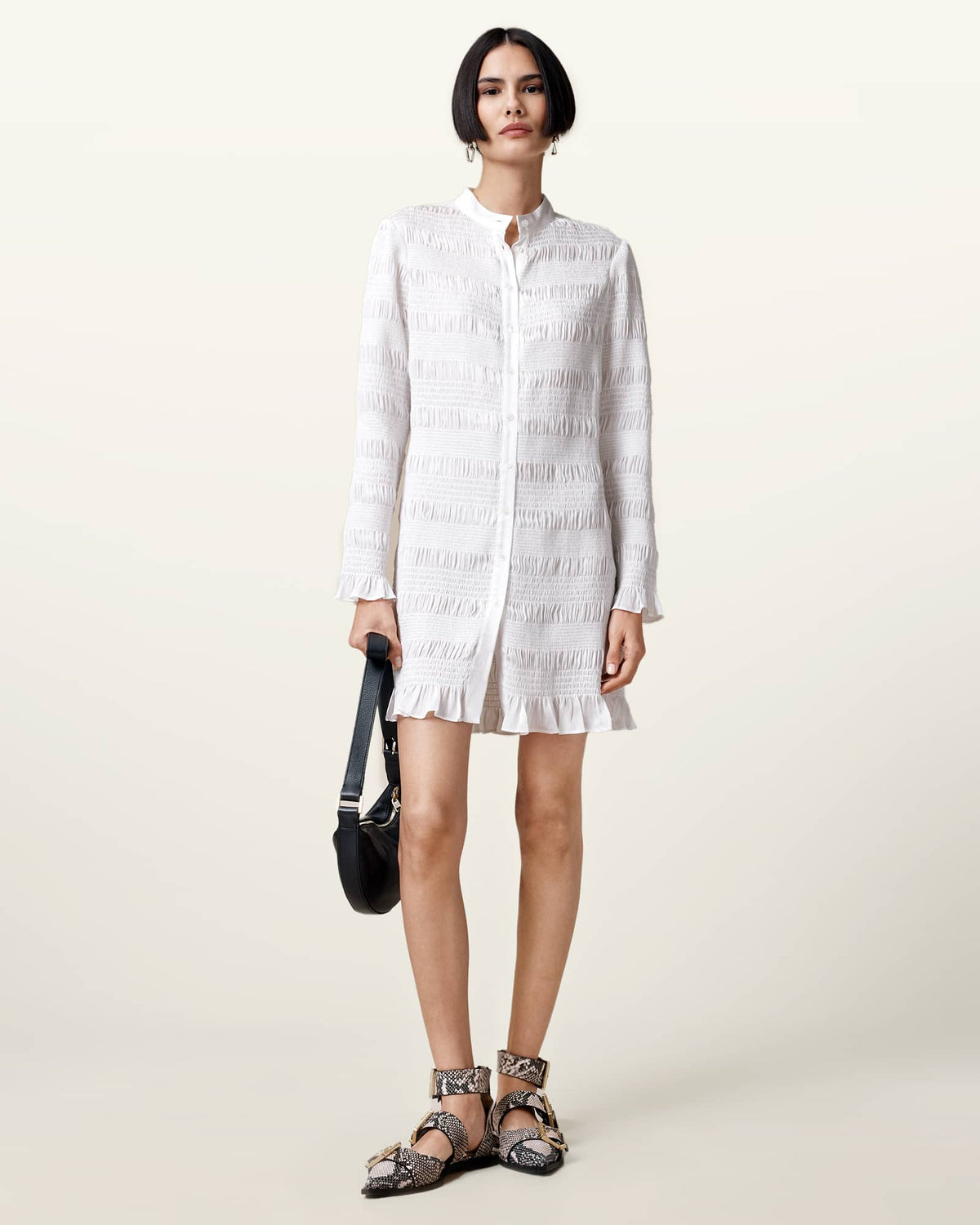 Meg Smocked Mini Dress White