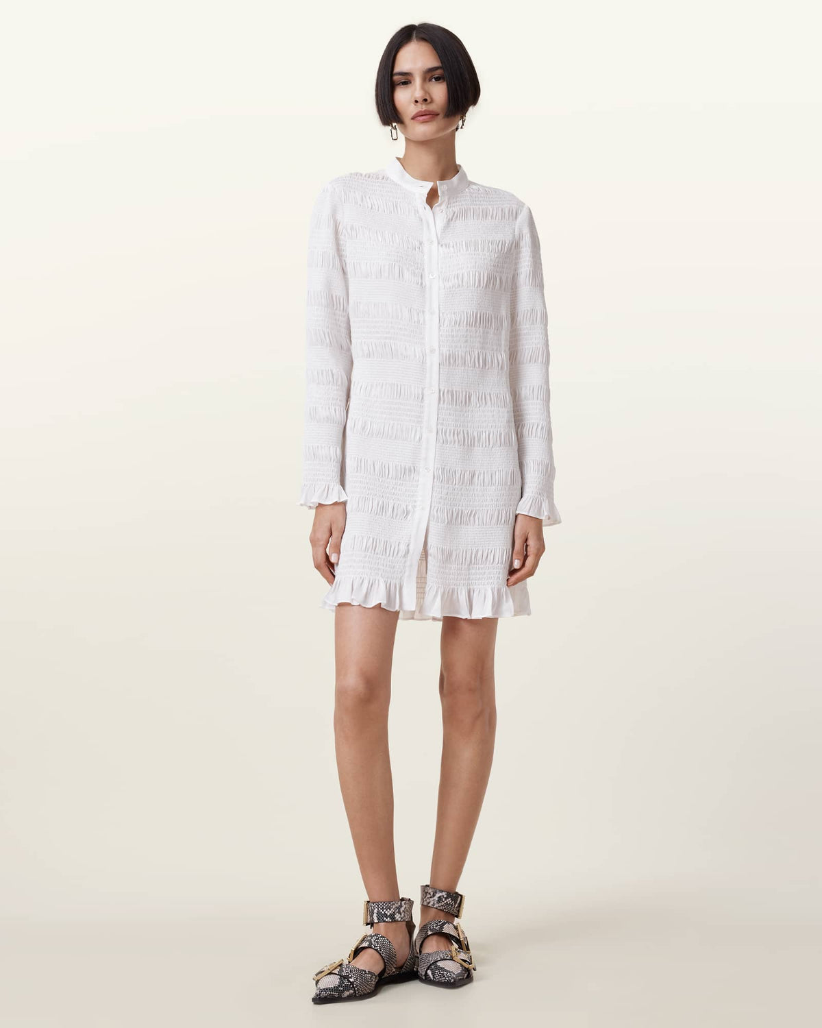 Meg Smocked Mini Dress White