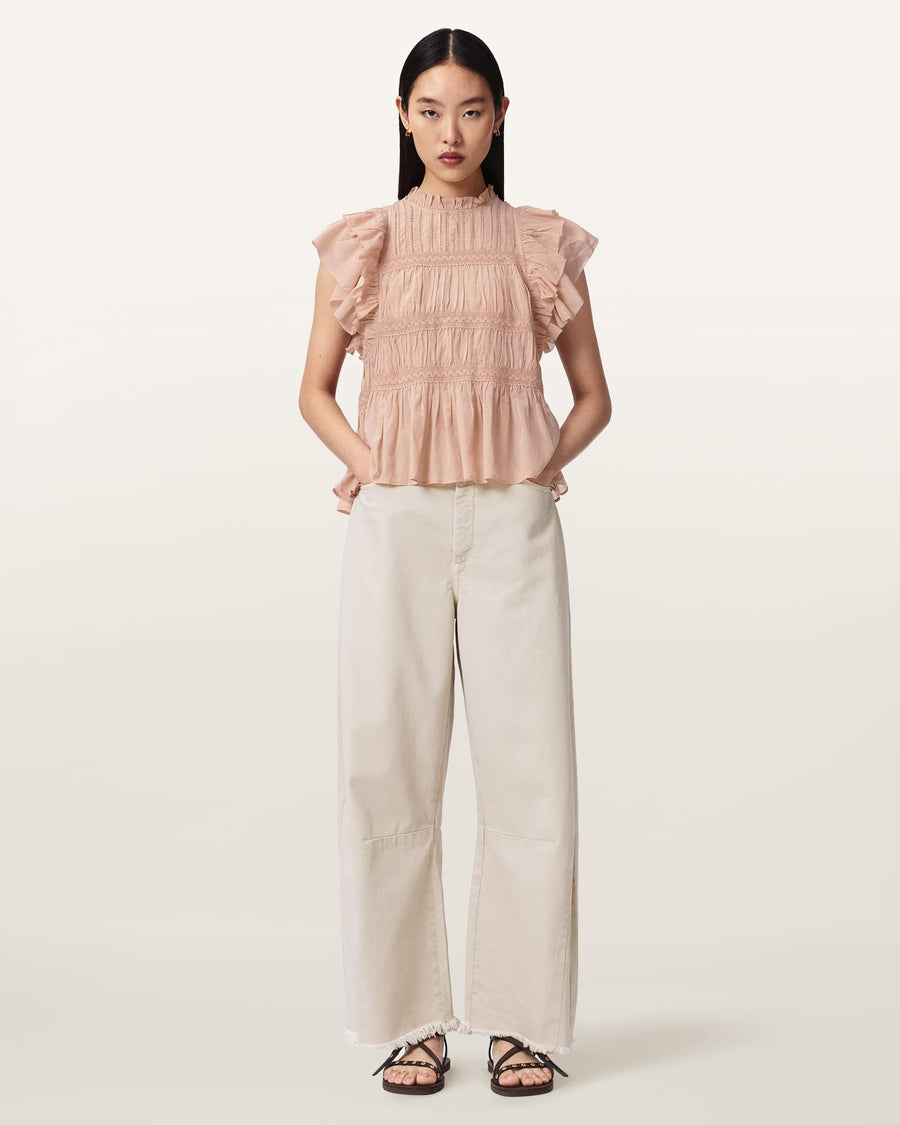 Harriet Short Sleeve Ruched Relaxed Fit Top PLASTER PINK