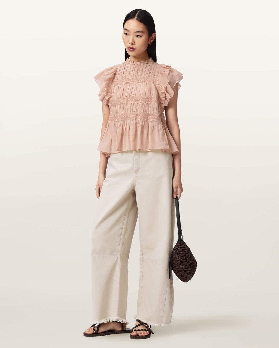 Harriet Short Sleeve Ruched Relaxed Fit Top PLASTER PINK