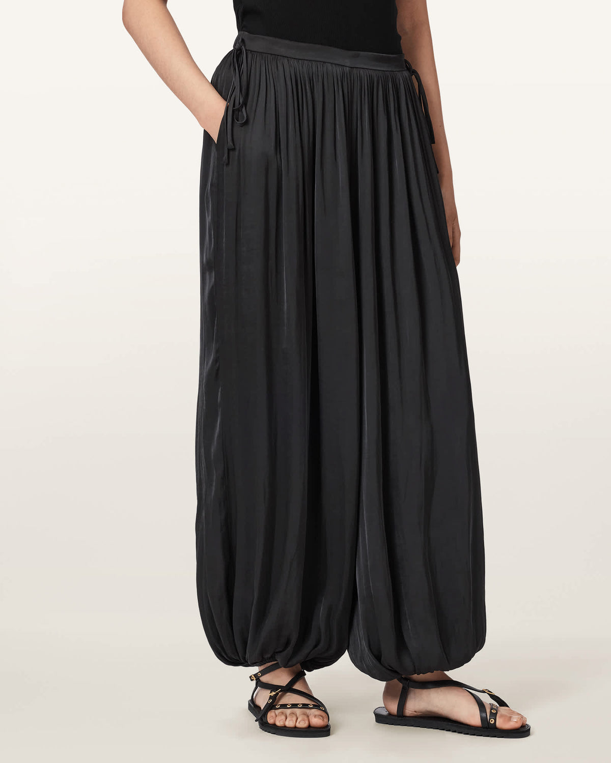 Eshe Loose Fit Satin Trousers Black