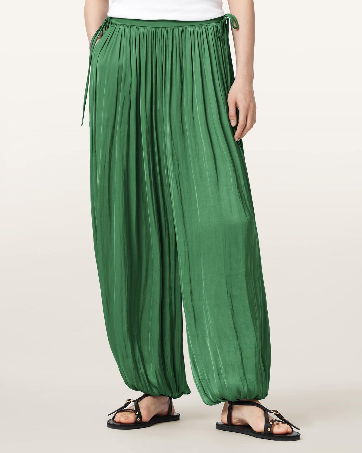 Eshe Loose Fit Satin Trousers APPLE GREEN