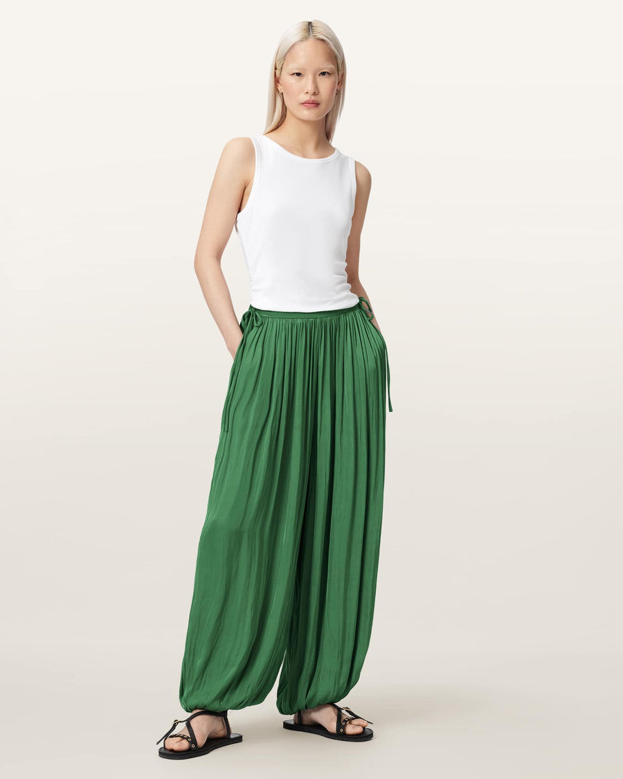 Eshe Loose Fit Satin Trousers APPLE GREEN