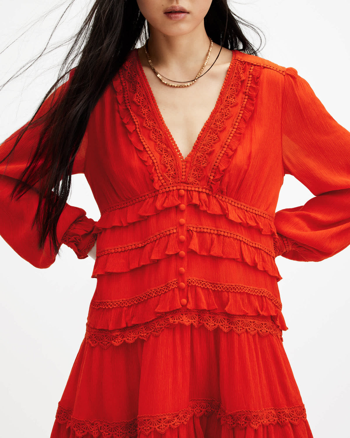 Zora Ruffle V-Neck Mini Dress Red