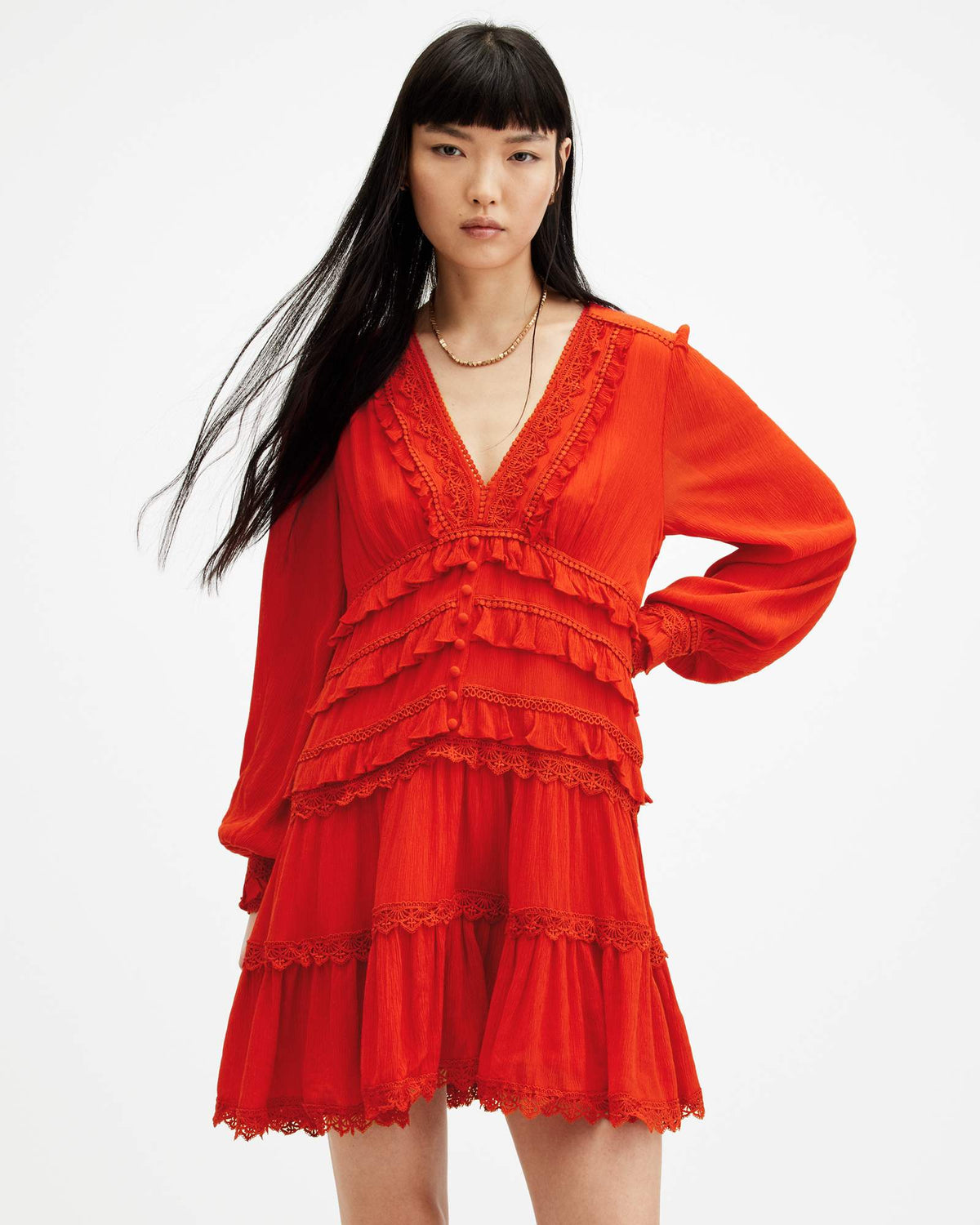 Zora Ruffle V-Neck Mini Dress Red