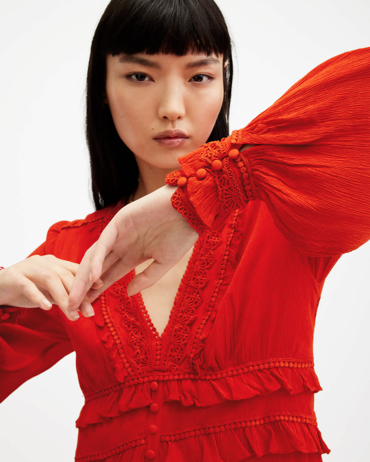 Zora Ruffle V-Neck Mini Dress Red