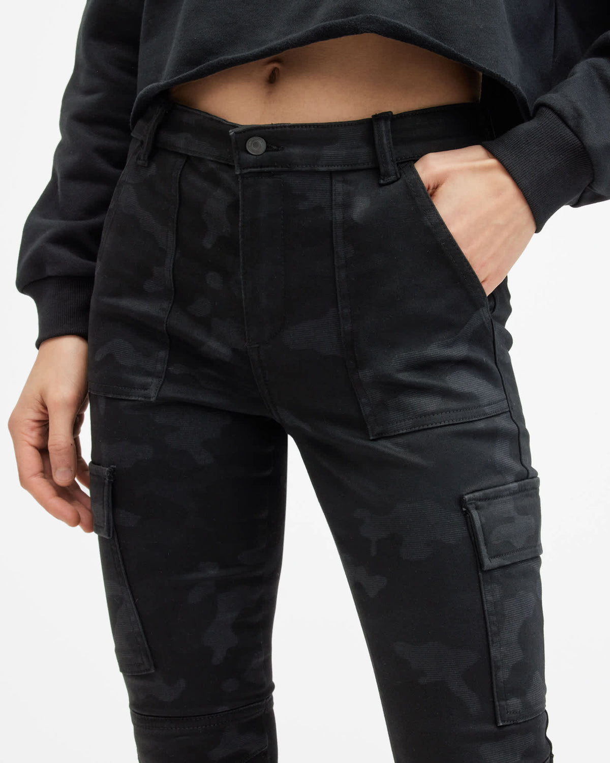 Duran Camouflage Skinny Cargo Jeans Washed Black