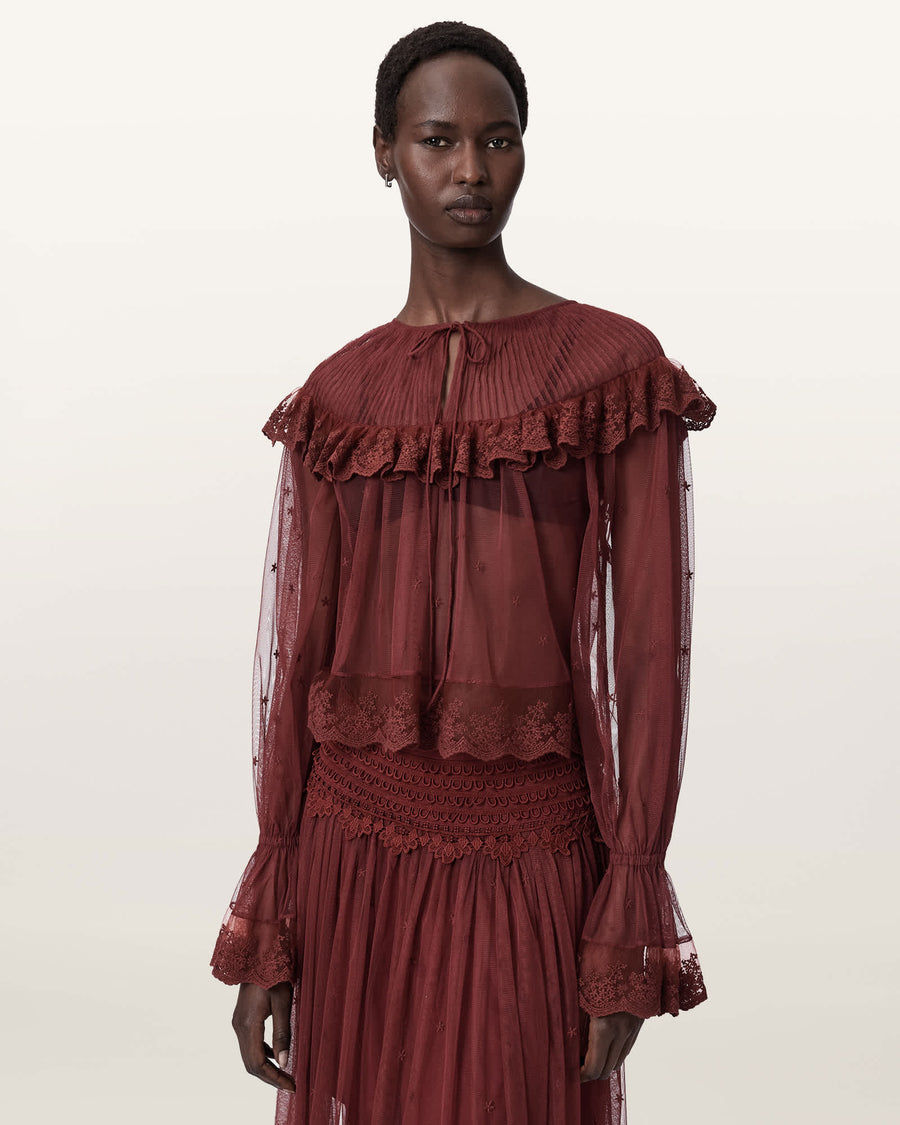 Trixie Lace Embroidered Top BURGUNDY RED