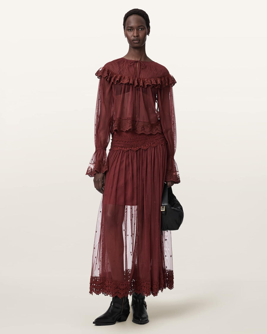 Trixie Lace Embroidered Top BURGUNDY RED