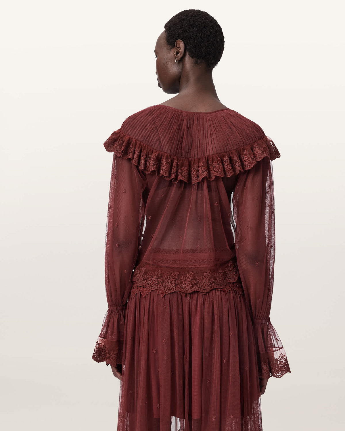 Trixie Lace Embroidered Top BURGUNDY RED