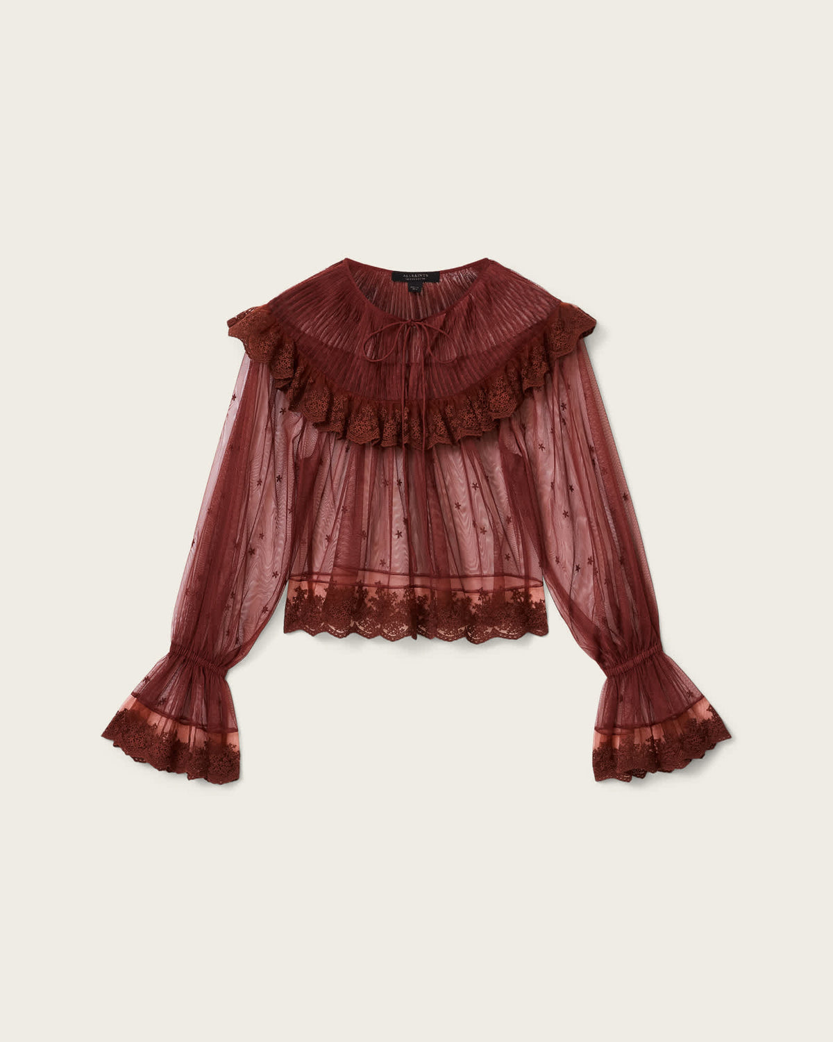 Trixie Lace Embroidered Top BURGUNDY RED