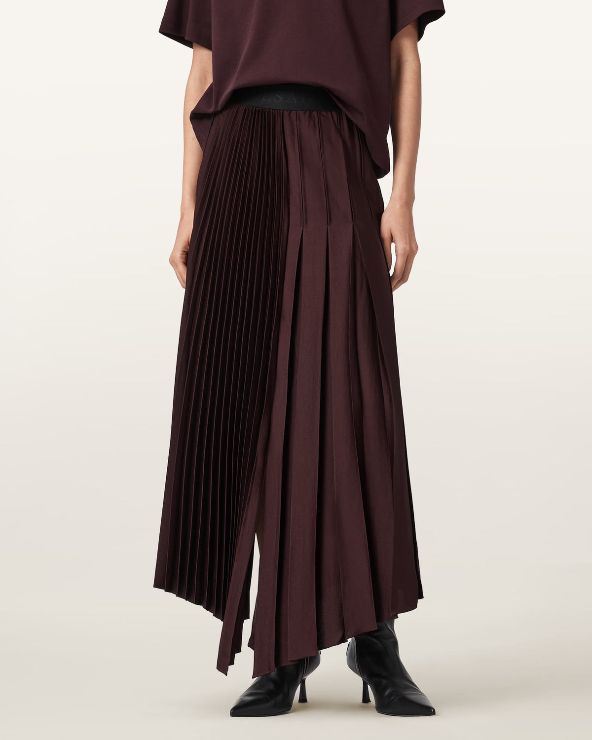 Jax Pleated Midi Skirt OXBLOOD RED