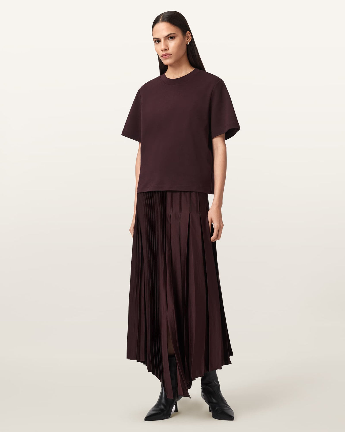 Jax Pleated Midi Skirt OXBLOOD RED