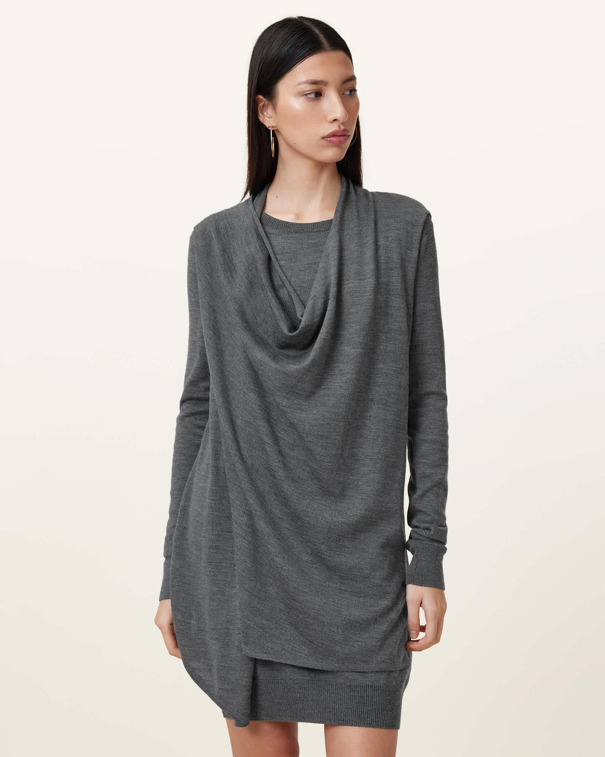 Drina Draped Wool Dress Grey Marl