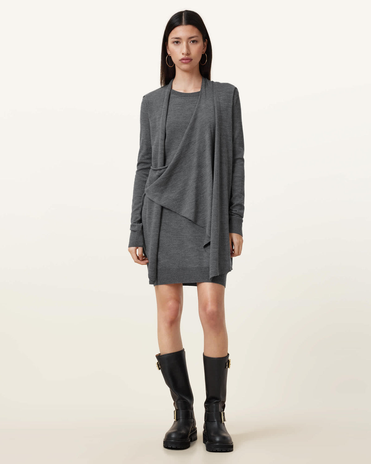 Drina Draped Wool Dress Grey Marl