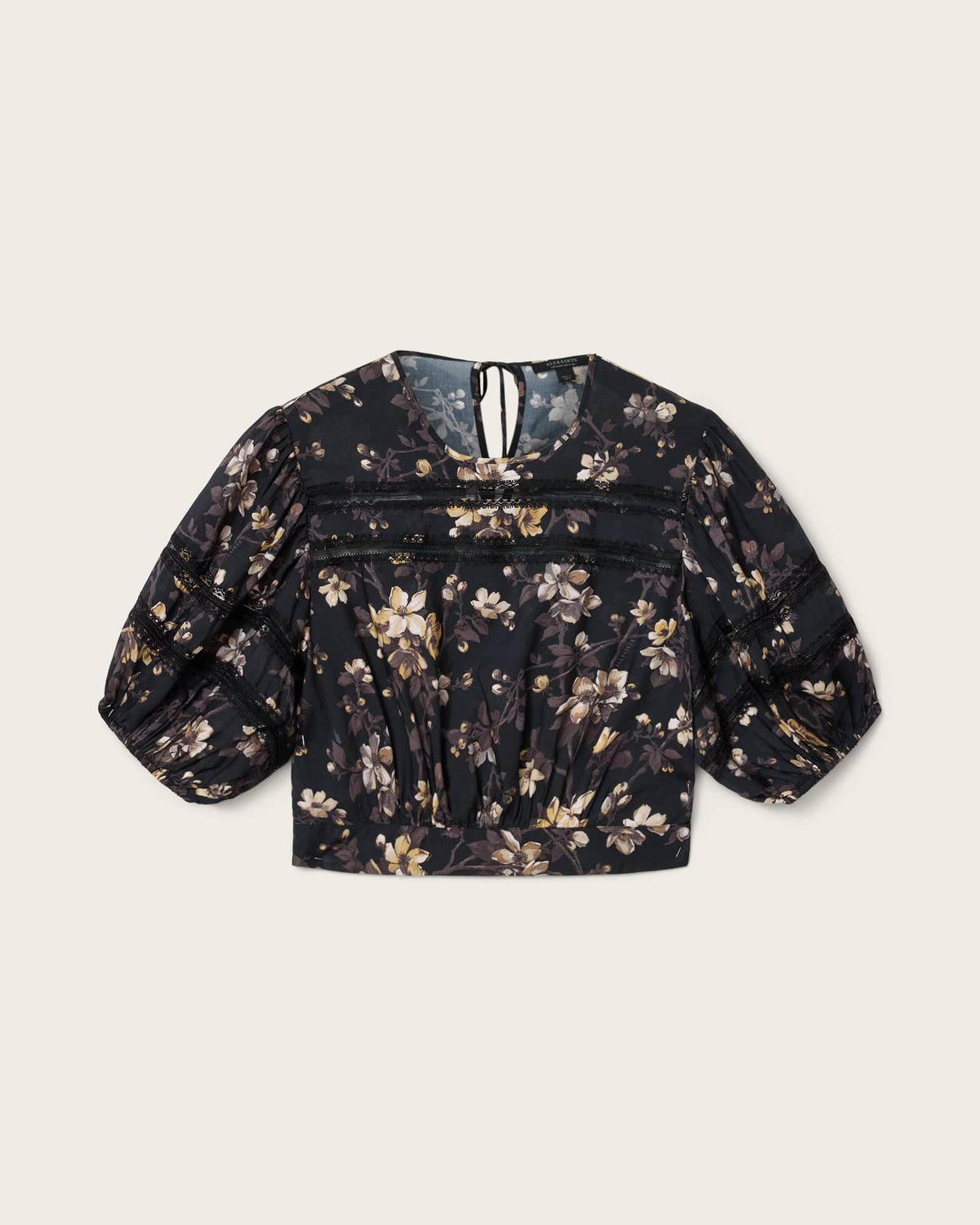 Peony Lace Trim Cropped Top VINE BLACK