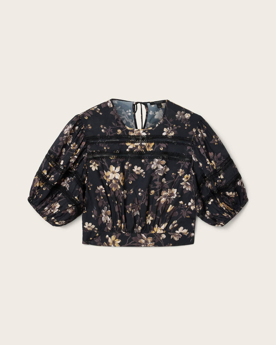 Peony Lace Trim Cropped Top VINE BLACK
