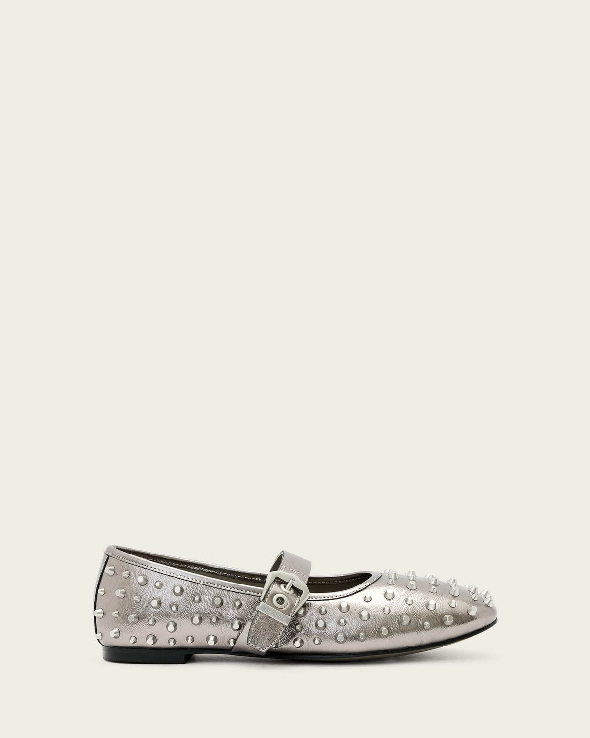 Holly Leather Stud Ballet Flats Gunmetal Grey