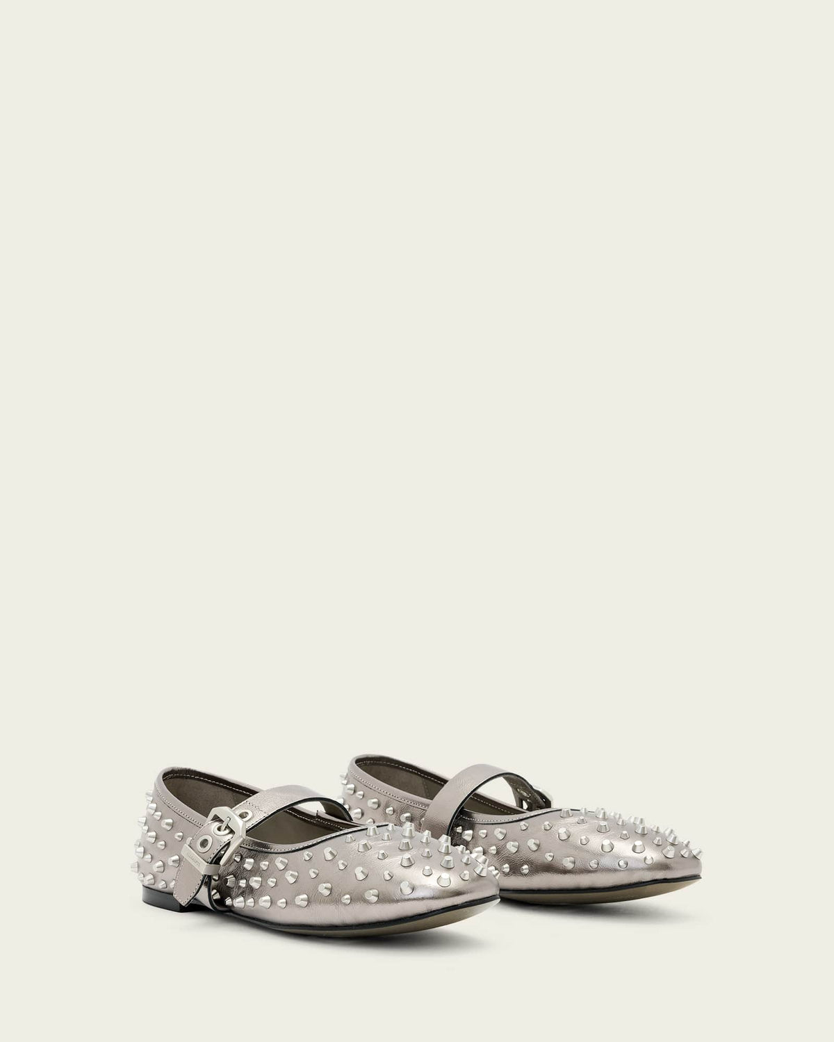 Holly Leather Stud Ballet Flats Gunmetal Grey