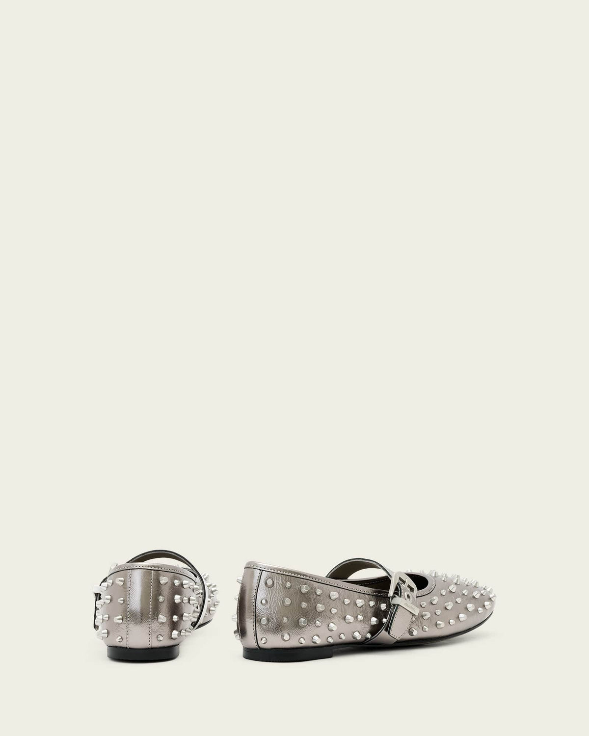Holly Leather Stud Ballet Flats Gunmetal Grey