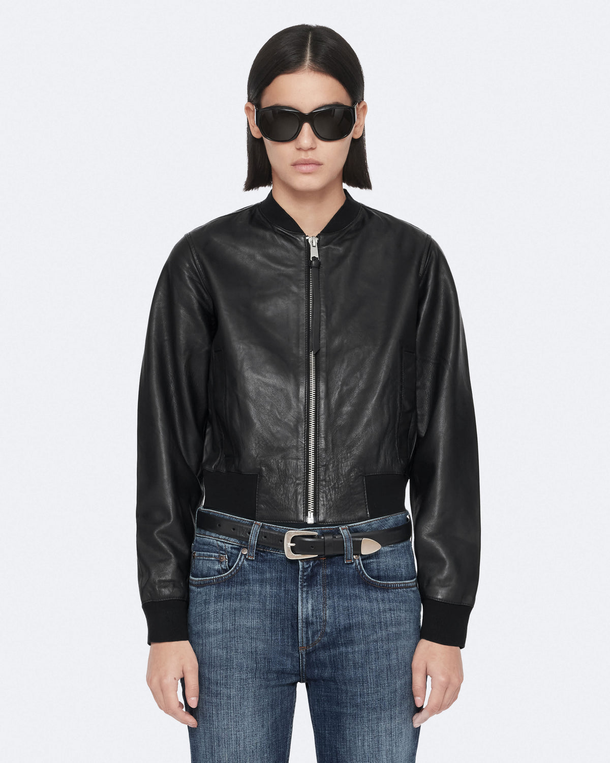 Orten Leather Bomber Jacket Black