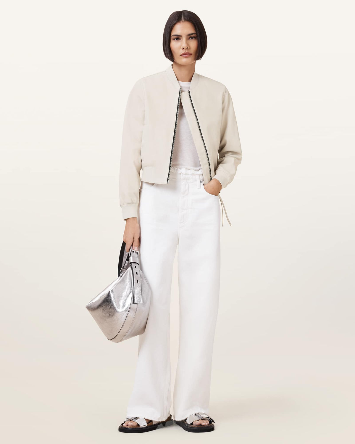 Orten Leather Bomber Jacket ONYX WHITE