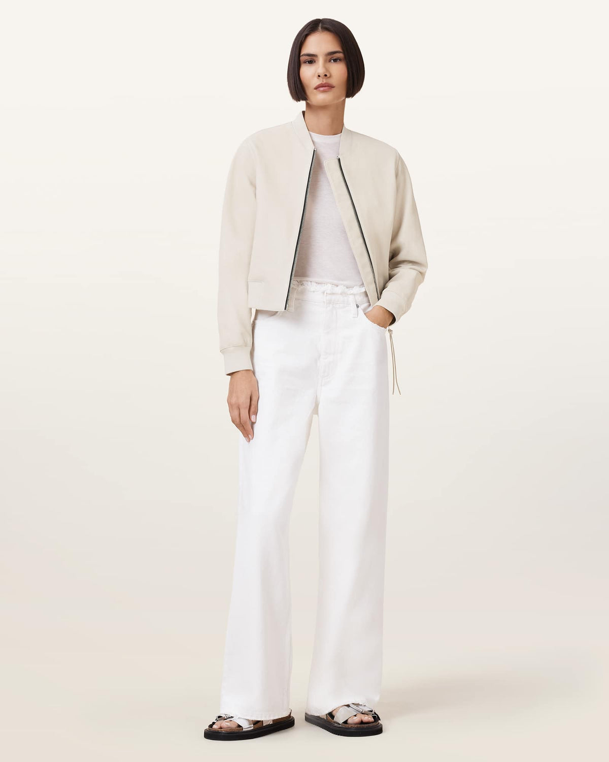 Orten Leather Bomber Jacket ONYX WHITE