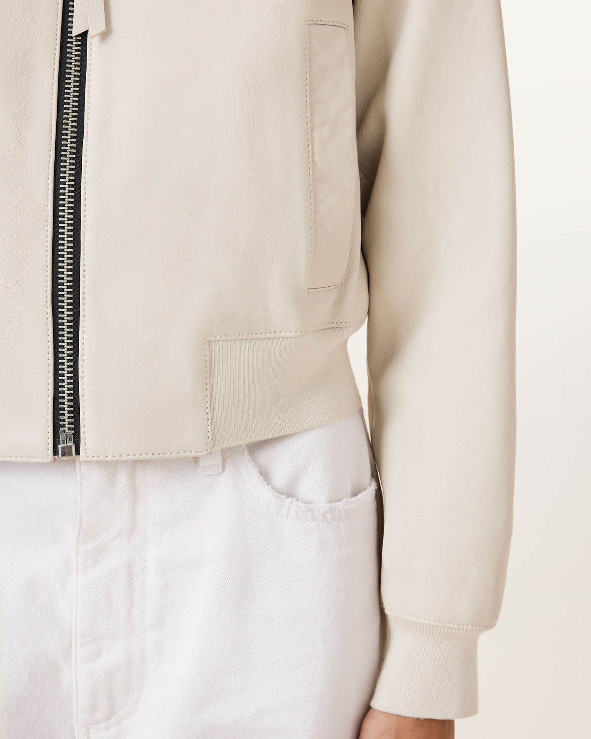 Orten Leather Bomber Jacket ONYX WHITE