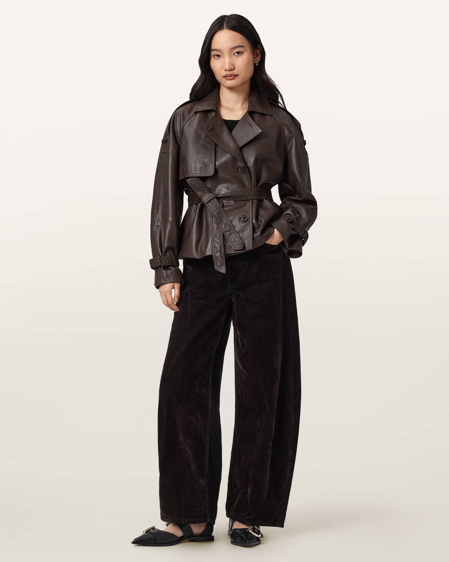 Helena Barrel Leg Flocked Jeans COCOA BROWN